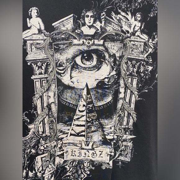 Kings Jeans Tshirt Size M Black White Silver Graphic Y2K Punk Grunge Pop Biker - Picture 3 of 11